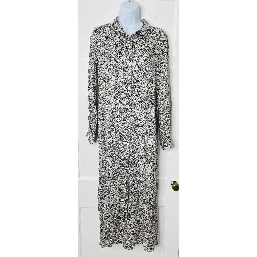 Amuse Society Maxi Dress XS/S Leopard Print Side Slit Button Up Breathable Boho